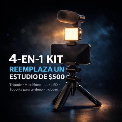 CreatorKit Pro™ – Kit Completo con Trípode, Luz LED y Micrófono para Crear Contenido Profesional desde tu Celular en Cualquier Lugar