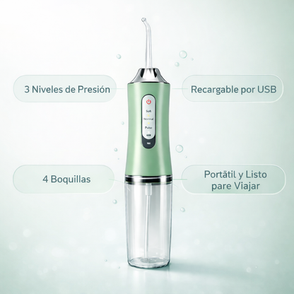 FreshPulse™ – Irrigador Bucal Portátil Recargable con 3 Modos de Presión para Eliminar Placa, Cuidar Encías y Mantener Aliento Fresco Todo el Día