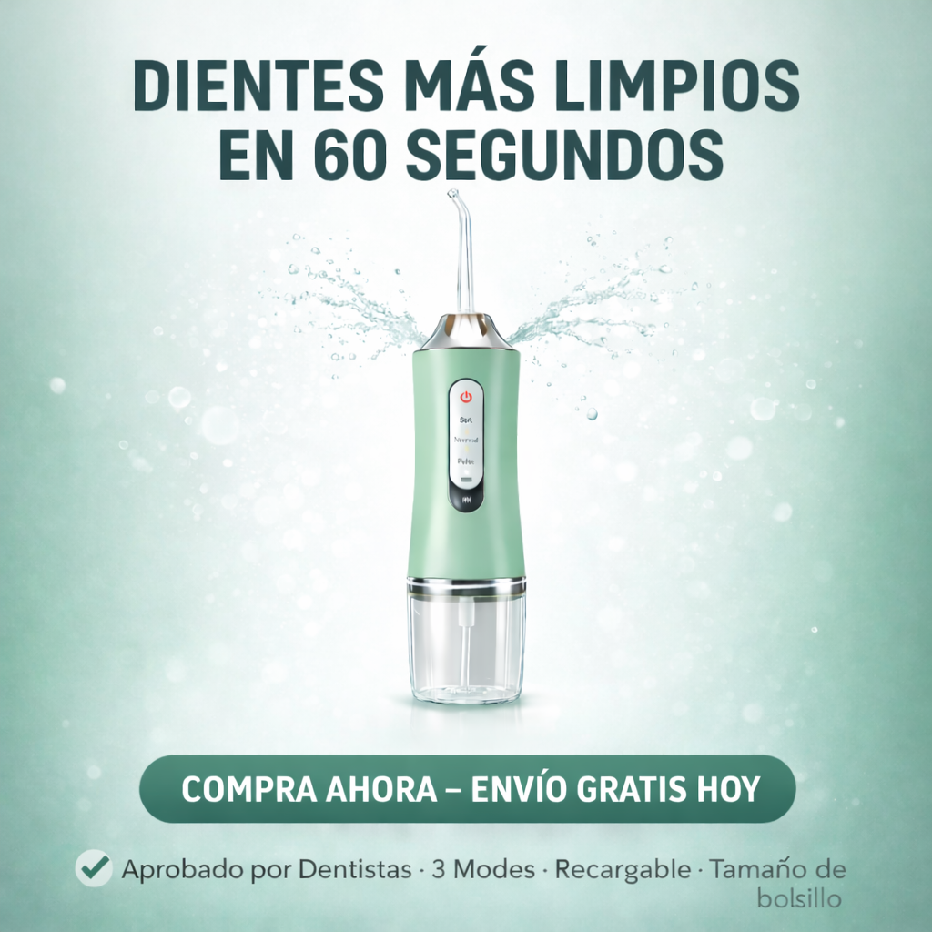 FreshPulse™ – Irrigador Bucal Portátil Recargable con 3 Modos de Presión para Eliminar Placa, Cuidar Encías y Mantener Aliento Fresco Todo el Día