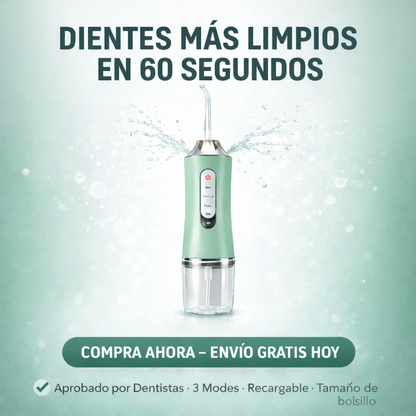 FreshPulse™ – Irrigador Bucal Portátil Recargable con 3 Modos de Presión para Eliminar Placa, Cuidar Encías y Mantener Aliento Fresco Todo el Día