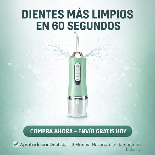 FreshPulse™ – Irrigador Bucal Portátil Recargable con 3 Modos de Presión para Eliminar Placa, Cuidar Encías y Mantener Aliento Fresco Todo el Día